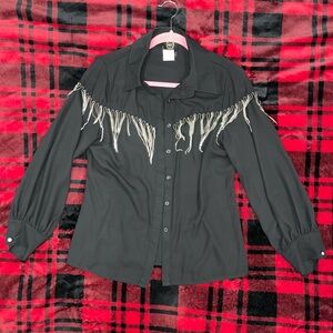 Iced Out Fringe Black Button-Up Shirt